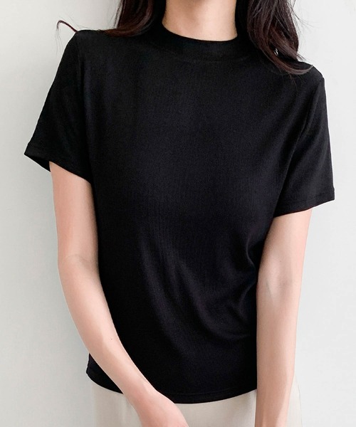 LOWO(ロワ)の「プチハイネックリブストレッチ半袖カットソー(Tシャツ/カットソー・レディース・ホワイト/グレー/ブラック/ダークパープル・FREE)」の12枚目の写真