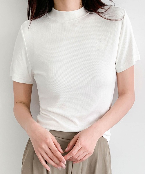 LOWO(ロワ)の「プチハイネックリブストレッチ半袖カットソー(Tシャツ/カットソー・レディース・ホワイト/グレー/ブラック/ダークパープル・FREE)」の19枚目の写真