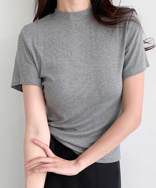 LOWO(ロワ)の「プチハイネックリブストレッチ半袖カットソー(Tシャツ/カットソー・レディース・ホワイト/グレー/ブラック/ダークパープル・FREE)」の22枚目の写真