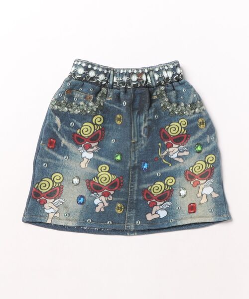 HYSTERIC MINI(ヒステリックミニ)の「SHINE LIKE A JEWERLY WITH ANGEL MINI Like a denim Viscotex(スカート・キッズ・インディゴブルー・100)」の1枚目の写真
