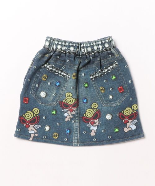 HYSTERIC MINI(ヒステリックミニ)の「SHINE LIKE A JEWERLY WITH ANGEL MINI Like a denim Viscotex(スカート・キッズ・インディゴブルー・100)」の2枚目の写真