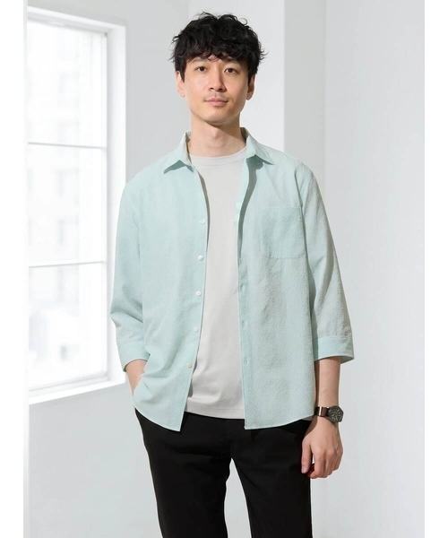 a.v.v(アーヴェヴェ)の「ドライシアサッカーシャツ【イージーケア / 洗濯機で洗える / 快適ストレッチ】(シャツ/ブラウス・メンズ・ミント/ブルー/ピンク・46/48)」の2枚目の写真