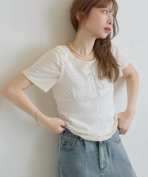 Kastane(カスタネ)の「ドットタンクレイヤードTee(Tシャツ/カットソー・レディース・ブラック/グレー/オフホワイト・FREE)」の19枚目の写真