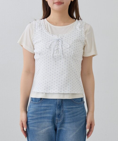 Kastane(カスタネ)の「ドットタンクレイヤードTee(Tシャツ/カットソー・レディース・ブラック/グレー/オフホワイト・FREE)」の12枚目の写真