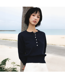 Summer Henley Neck Knit [Navy]