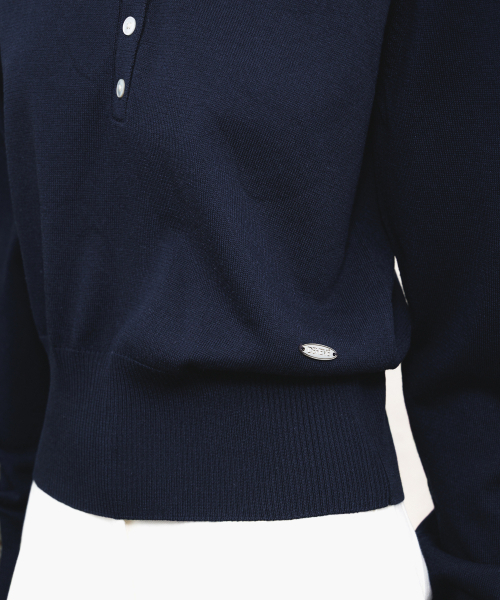 DEHEVE（デヘヴェ）の「Summer Henley Neck Knit [Navy]（ニット/セーター・レディース・ネイビー・OS）」の3枚目の写真