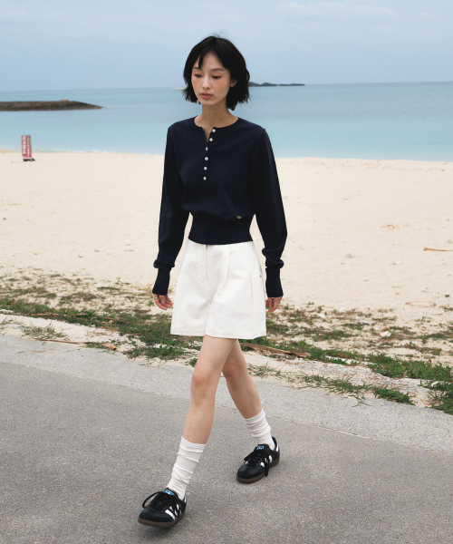 DEHEVE（デヘヴェ）の「Summer Henley Neck Knit [Navy]（ニット/セーター・レディース・ネイビー・OS）」の10枚目の写真