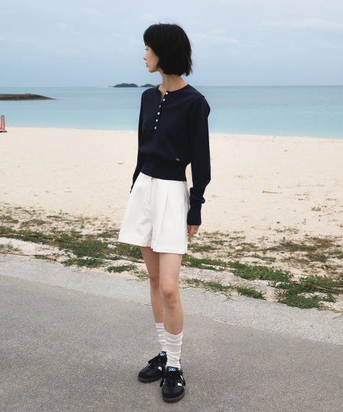DEHEVE（デヘヴェ）の「Summer Henley Neck Knit [Navy]（ニット/セーター・レディース・ネイビー・OS）」の12枚目の写真