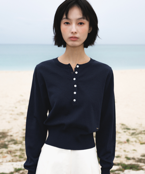 DEHEVE（デヘヴェ）の「Summer Henley Neck Knit [Navy]（ニット/セーター・レディース・ネイビー・OS）」の19枚目の写真