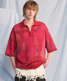 《UNISEX》Dry-touch Border Argyle Pattern Prime-Over Skipper Knit T-shirt/ドライタックボーダーアーガイルパターンプライムオーバースキッパーニットTシャツ【MAISON SPECIAL/メゾンスペシャル】