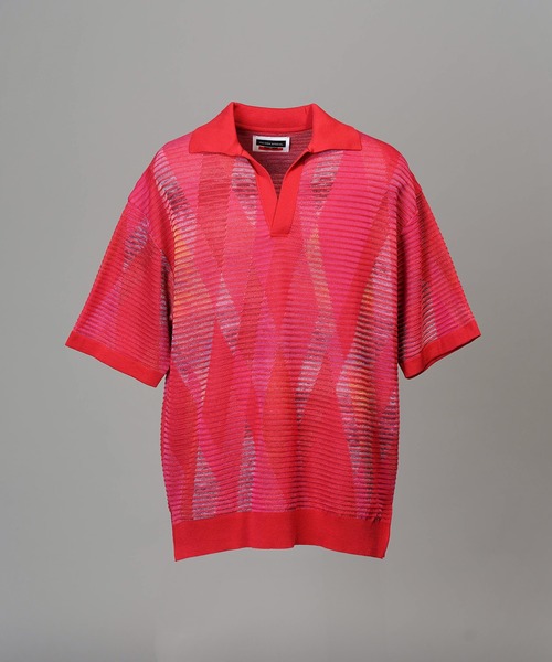 MAISON SPECIAL(メゾンスペシャル)の「《UNISEX》Dry-touch Border Argyle Pattern Prime-Over Skipper Knit T-shirt/ドライタックボーダーアーガイルパターンプライムオーバースキッパーニットTシャツ【MAISON SPECIAL/メゾンスペシャル】(ポロシャツ・メンズ・ブラック/レッド・2/1/0)」の12枚目の写真