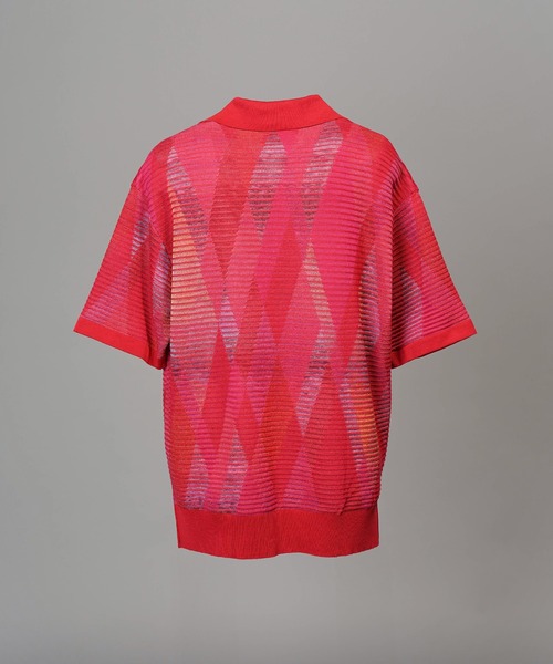 MAISON SPECIAL(メゾンスペシャル)の「《UNISEX》Dry-touch Border Argyle Pattern Prime-Over Skipper Knit T-shirt/ドライタックボーダーアーガイルパターンプライムオーバースキッパーニットTシャツ【MAISON SPECIAL/メゾンスペシャル】(ポロシャツ・メンズ・ブラック/レッド・2/1/0)」の14枚目の写真