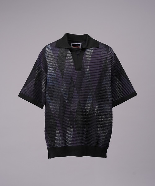 MAISON SPECIAL(メゾンスペシャル)の「《UNISEX》Dry-touch Border Argyle Pattern Prime-Over Skipper Knit T-shirt/ドライタックボーダーアーガイルパターンプライムオーバースキッパーニットTシャツ【MAISON SPECIAL/メゾンスペシャル】(ポロシャツ・メンズ・ブラック/レッド・2/1/0)」の20枚目の写真
