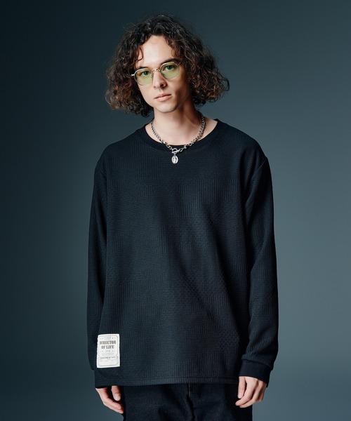 glamb(グラム)の「Multi Texture Cutsew / マルチテキスチャーカットソー(Tシャツ/カットソー・メンズ・ホワイト/ブラウン/ブラック・S/M/L)」の1枚目の写真