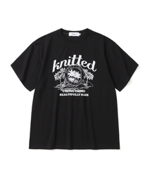 (ユニセックス) ピグメント パームツリー グラフィック Tシャツ クロップ ブラック