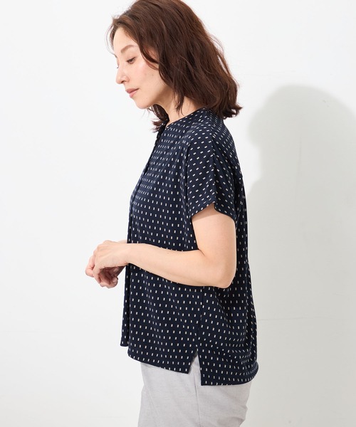 GALLORIA(ギャローリア)の「【吸汗速乾・接触冷感】キーネックプリントプルオーバー(Tシャツ/カットソー・レディース・ブルー/ホワイト/ネイビー・M/LL/L/S)」の4枚目の写真