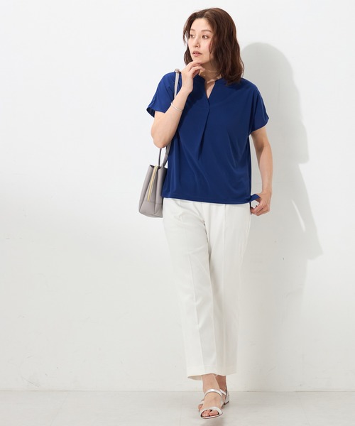 GALLORIA(ギャローリア)の「【吸汗速乾・接触冷感】キーネックプリントプルオーバー(Tシャツ/カットソー・レディース・ブルー/ホワイト/ネイビー・M/LL/L/S)」の7枚目の写真