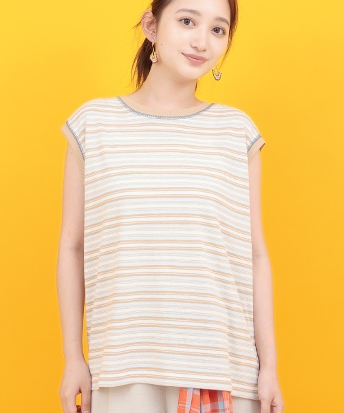 チチカカ(チチカカ)の「Orale! マルチボーダーノースリーブTシャツ(Tシャツ/カットソー・レディース・ベージュ/ネイビー・FREE)」の1枚目の写真