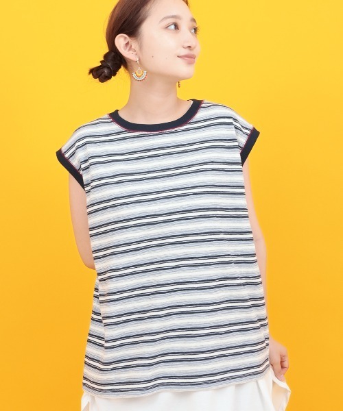 チチカカ(チチカカ)の「Orale! マルチボーダーノースリーブTシャツ(Tシャツ/カットソー・レディース・ベージュ/ネイビー・FREE)」の2枚目の写真