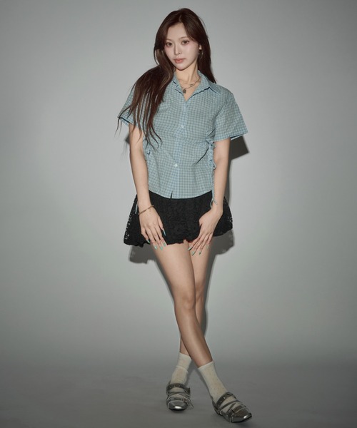 CeLess(セレス)の「Gathered Ribbon Cropped Shirt / ギャザーリボン付きクロップドシャツ(シャツ/ブラウス・レディース・ブルー/ライトブルー・FREE)」の16枚目の写真