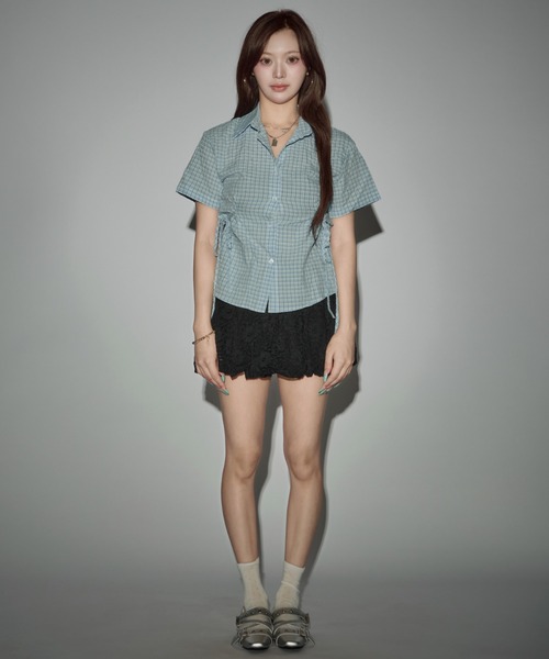 CeLess(セレス)の「Gathered Ribbon Cropped Shirt / ギャザーリボン付きクロップドシャツ(シャツ/ブラウス・レディース・ブルー/ライトブルー・FREE)」の15枚目の写真