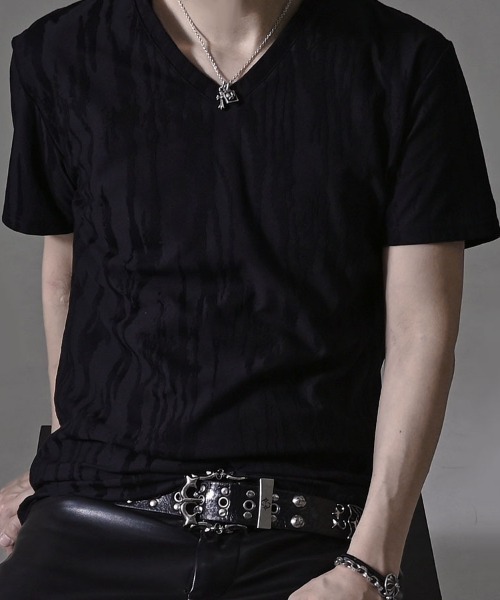 SILVER BULLET(シルバーバレット)の「『CavariA/キャバリア』スクラッチジャガード半袖VネックTシャツ(Tシャツ/カットソー・メンズ・グレー/ブラック/ホワイト・L/XL/M)」の7枚目の写真