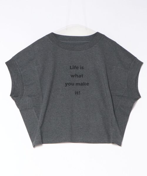 UNIVERVAL MUSE(ユニバーバル ミューズ)の「コット天竺_ショートドルマンロゴTシャツ(Tシャツ/カットソー・レディース・チャコールグレー/オフホワイト・2)」の12枚目の写真