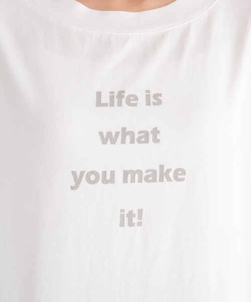 UNIVERVAL MUSE(ユニバーバル ミューズ)の「コット天竺_ショートドルマンロゴTシャツ(Tシャツ/カットソー・レディース・チャコールグレー/オフホワイト・2)」の6枚目の写真