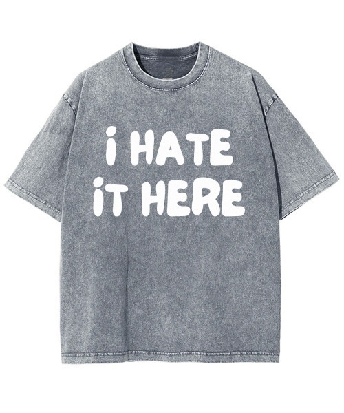 GARAGE MADE(ガレージメイド)の「レディースM~Lサイズ ユニセックス ピグメントプリント BIG Tシャツ I HATE IT HERE(Tシャツ/カットソー・レディース・ピンク/ブルー/ブラック/グリーン/アイボリー/グレー・S)」の3枚目の写真