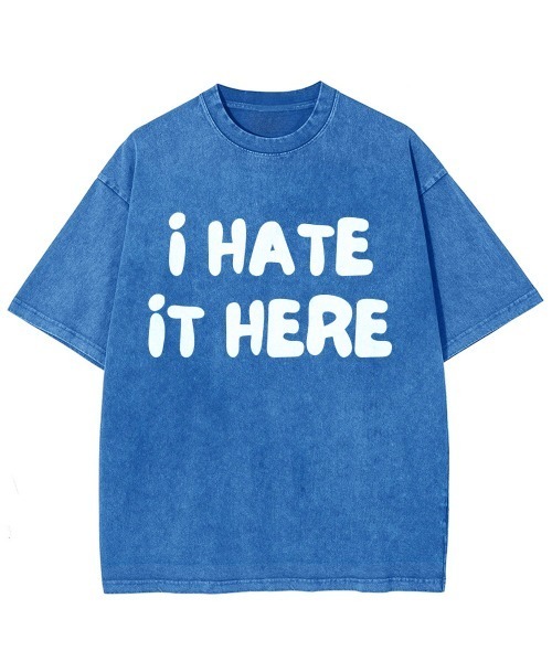 GARAGE MADE(ガレージメイド)の「レディースM~Lサイズ ユニセックス ピグメントプリント BIG Tシャツ I HATE IT HERE(Tシャツ/カットソー・レディース・ピンク/ブルー/ブラック/グリーン/アイボリー/グレー・S)」の5枚目の写真