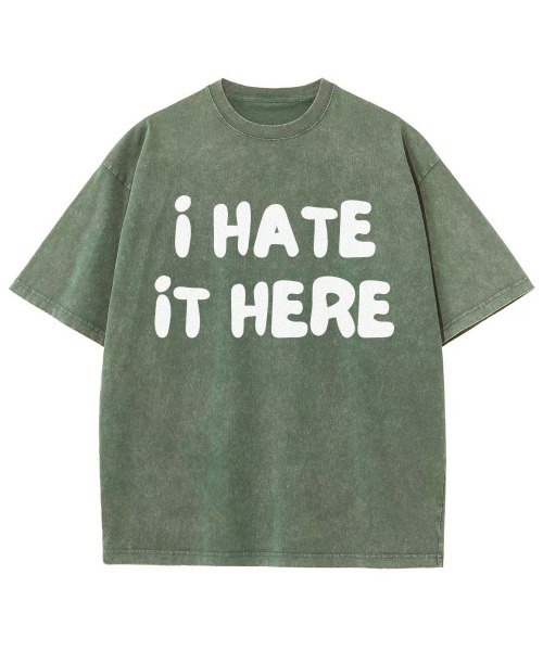 GARAGE MADE(ガレージメイド)の「レディースM~Lサイズ ユニセックス ピグメントプリント BIG Tシャツ I HATE IT HERE(Tシャツ/カットソー・レディース・ピンク/ブルー/ブラック/グリーン/アイボリー/グレー・S)」の4枚目の写真