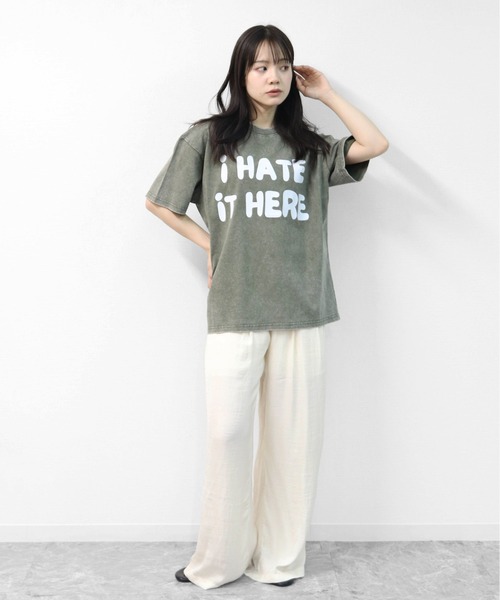 GARAGE MADE(ガレージメイド)の「レディースM~Lサイズ ユニセックス ピグメントプリント BIG Tシャツ I HATE IT HERE(Tシャツ/カットソー・レディース・ピンク/ブルー/ブラック/グリーン/アイボリー/グレー・S)」の9枚目の写真