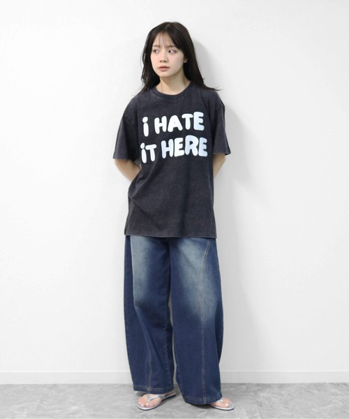 GARAGE MADE(ガレージメイド)の「レディースM~Lサイズ ユニセックス ピグメントプリント BIG Tシャツ I HATE IT HERE(Tシャツ/カットソー・レディース・ピンク/ブルー/ブラック/グリーン/アイボリー/グレー・S)」の16枚目の写真