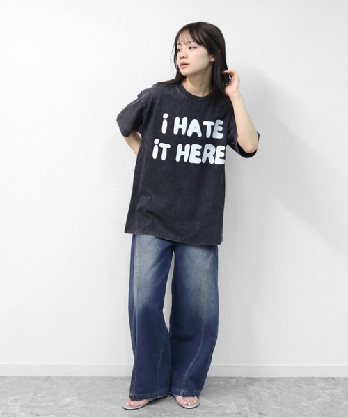 GARAGE MADE(ガレージメイド)の「レディースM~Lサイズ ユニセックス ピグメントプリント BIG Tシャツ I HATE IT HERE(Tシャツ/カットソー・レディース・ピンク/ブルー/ブラック/グリーン/アイボリー/グレー・S)」の15枚目の写真