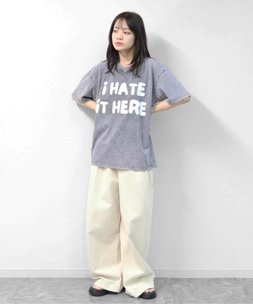GARAGE MADE(ガレージメイド)の「レディースM~Lサイズ ユニセックス ピグメントプリント BIG Tシャツ I HATE IT HERE(Tシャツ/カットソー・レディース・ピンク/ブルー/ブラック/グリーン/アイボリー/グレー・S)」の19枚目の写真