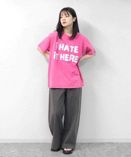 GARAGE MADE(ガレージメイド)の「レディースM~Lサイズ ユニセックス ピグメントプリント BIG Tシャツ I HATE IT HERE(Tシャツ/カットソー・レディース・ピンク/ブルー/ブラック/グリーン/アイボリー/グレー・S)」の13枚目の写真