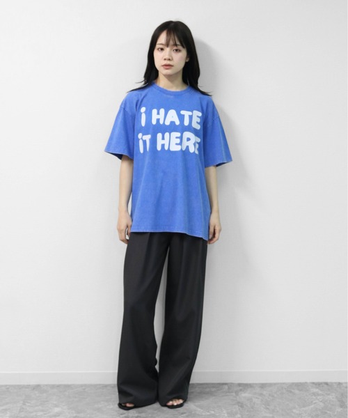 GARAGE MADE(ガレージメイド)の「レディースM~Lサイズ ユニセックス ピグメントプリント BIG Tシャツ I HATE IT HERE(Tシャツ/カットソー・レディース・ピンク/ブルー/ブラック/グリーン/アイボリー/グレー・S)」の11枚目の写真