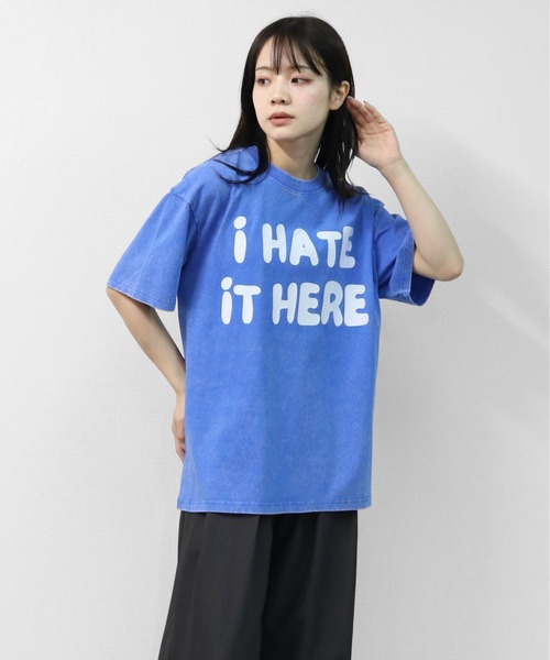 GARAGE MADE(ガレージメイド)の「レディースM~Lサイズ ユニセックス ピグメントプリント BIG Tシャツ I HATE IT HERE(Tシャツ/カットソー・レディース・ピンク/ブルー/ブラック/グリーン/アイボリー/グレー・S)」の10枚目の写真