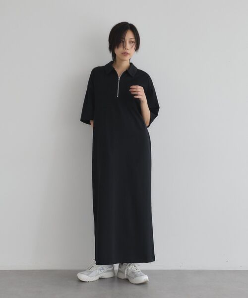 GARAGE OF GOOD CLOTHING(ガレージオブグッドクロージング)の「【日本製】ポロ襟ZIP付ワンピース(ワンピース・レディース・ブラック/ブラウン・FREE)」の4枚目の写真