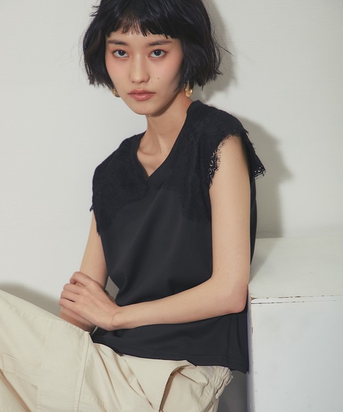 ANOTHER S（アナザーエス）の「レースドッキングT（Tシャツ/カットソー・レディース・ブラック/ホワイト・FREE）」の3枚目の写真