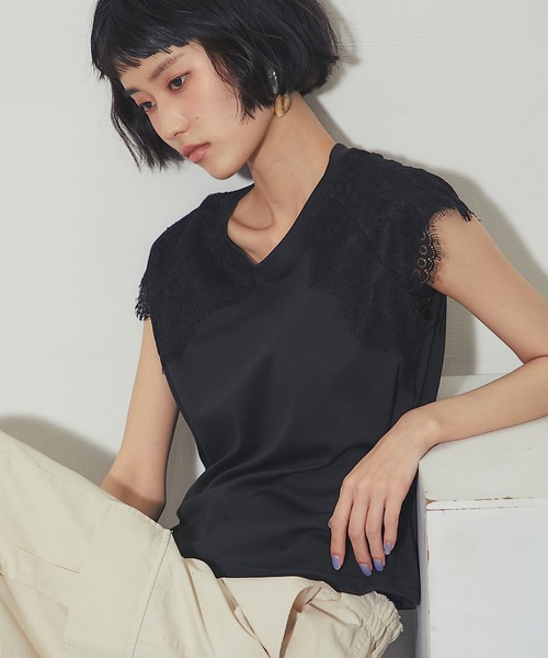 ANOTHER S（アナザーエス）の「レースドッキングT（Tシャツ/カットソー・レディース・ブラック/ホワイト・FREE）」の15枚目の写真