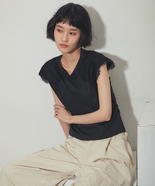 ANOTHER S（アナザーエス）の「レースドッキングT（Tシャツ/カットソー・レディース・ブラック/ホワイト・FREE）」の16枚目の写真
