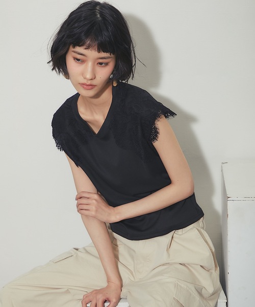 ANOTHER S（アナザーエス）の「レースドッキングT（Tシャツ/カットソー・レディース・ブラック/ホワイト・FREE）」の19枚目の写真