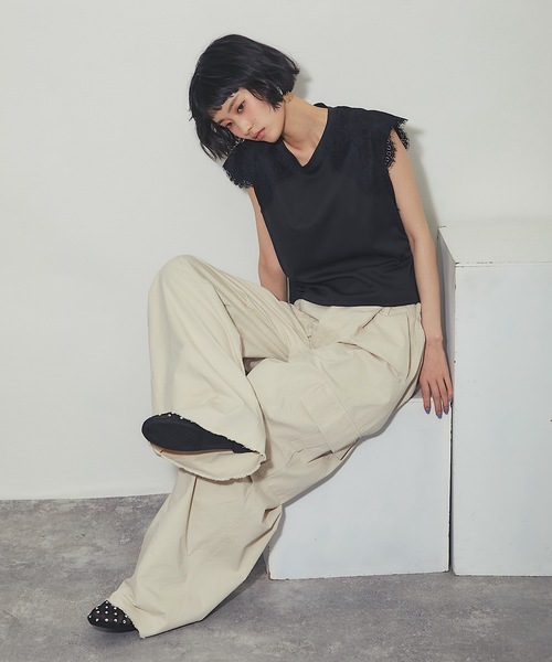 ANOTHER S（アナザーエス）の「レースドッキングT（Tシャツ/カットソー・レディース・ブラック/ホワイト・FREE）」の7枚目の写真