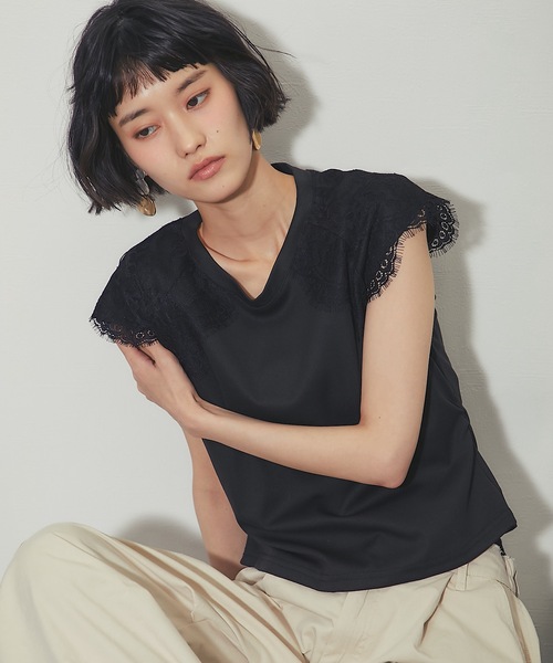 ANOTHER S（アナザーエス）の「レースドッキングT（Tシャツ/カットソー・レディース・ブラック/ホワイト・FREE）」の22枚目の写真