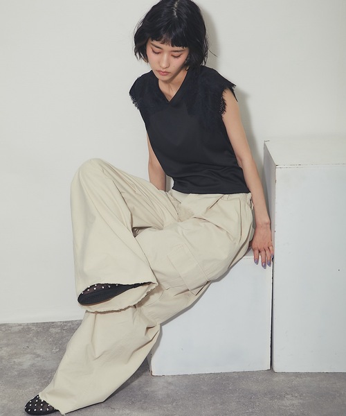 ANOTHER S（アナザーエス）の「レースドッキングT（Tシャツ/カットソー・レディース・ブラック/ホワイト・FREE）」の18枚目の写真