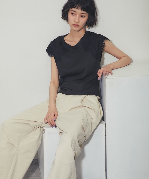 ANOTHER S（アナザーエス）の「レースドッキングT（Tシャツ/カットソー・レディース・ブラック/ホワイト・FREE）」の21枚目の写真