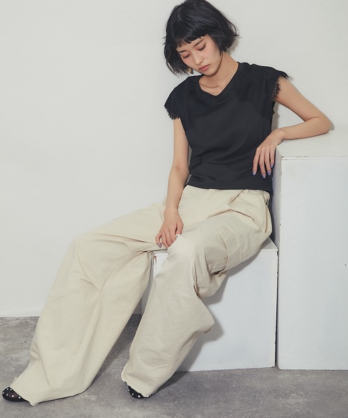 ANOTHER S（アナザーエス）の「レースドッキングT（Tシャツ/カットソー・レディース・ブラック/ホワイト・FREE）」の17枚目の写真