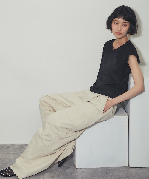 ANOTHER S（アナザーエス）の「レースドッキングT（Tシャツ/カットソー・レディース・ブラック/ホワイト・FREE）」の8枚目の写真