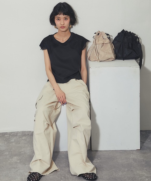 ANOTHER S（アナザーエス）の「レースドッキングT（Tシャツ/カットソー・レディース・ブラック/ホワイト・FREE）」の5枚目の写真